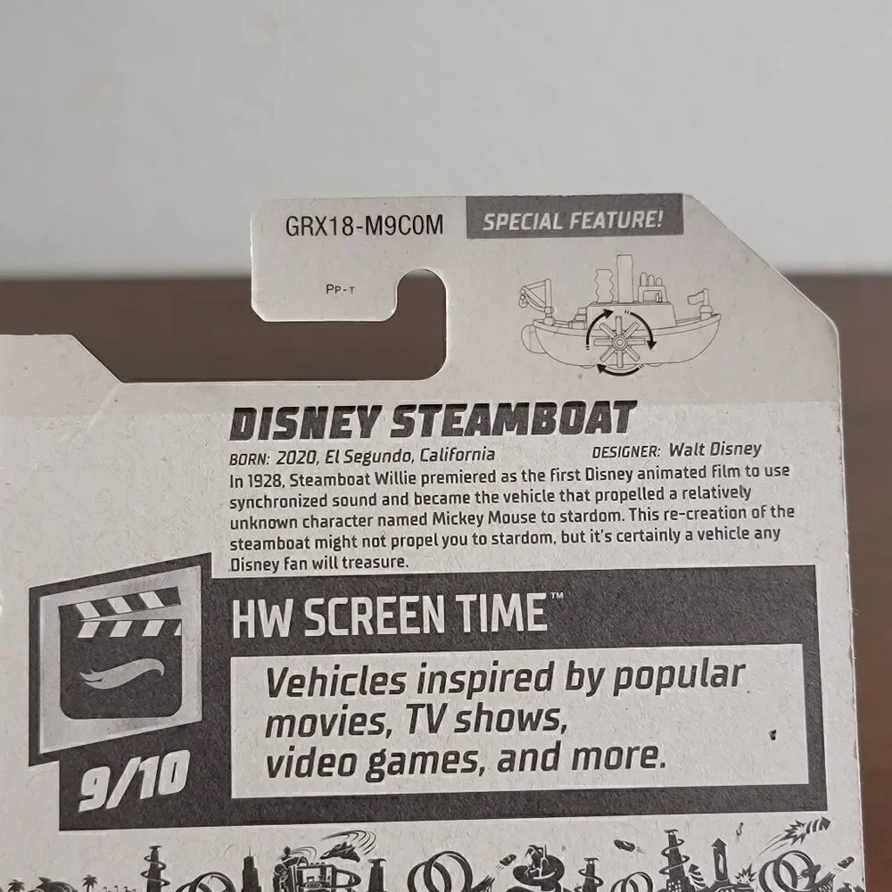 Hot Wheels Screen Time Disney Steamboat Mickey Moisés 1928 Black White New
